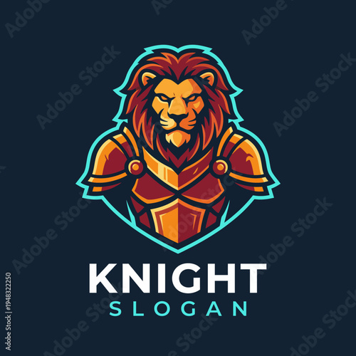 A fierce knight logo showcasing a lion, symbolizing bravery and strength, perfect for sports teams, gaming, or character development in various branding concepts.