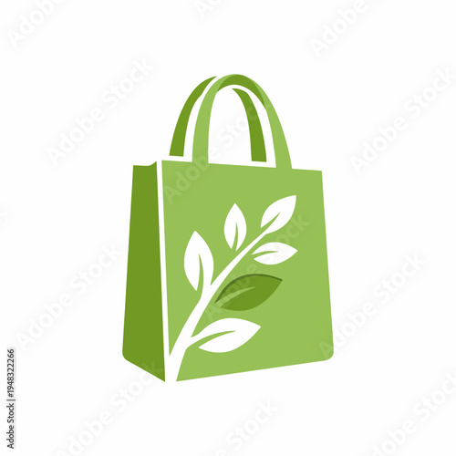 A stylish green shopping bag with leaf motifs, representing sustainable practices, eco-conscious consumerism, and a commitment to the environment in retail design.
