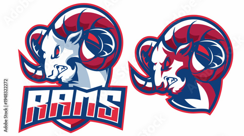 A bold logo featuring aggressive rams, perfect for sports teams to reflect strength and competitiveness, embodying a fierce spirit and team pride in branding.