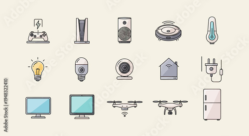 A collection of modern electronic gadgets and smart home devices