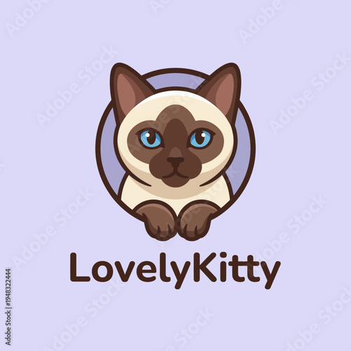A charming logo featuring a Siamese cat with striking blue eyes, ideal for pet-related businesses or brands focusing on feline companionship and delight for animal lovers.