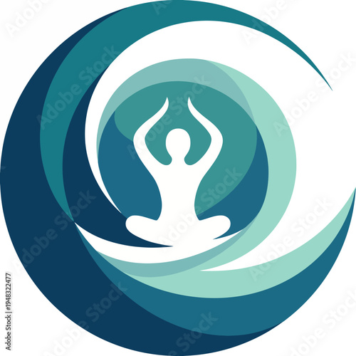 A calming illustration showcasing a figure in a meditation pose within swirling waves, symbolizing tranquility, wellness, and a holistic approach to life in a soothing visual style.