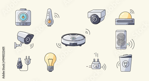 A grid of 9 icons illustrating smart home devices