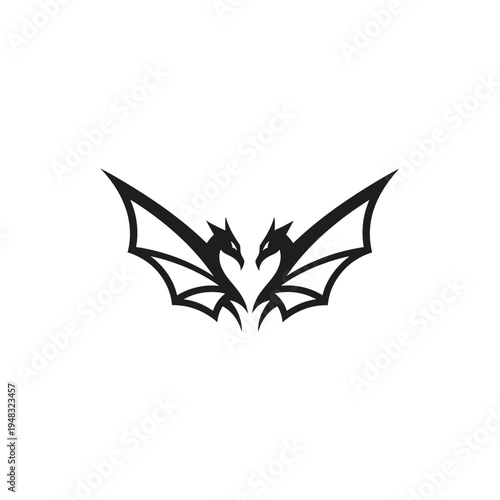 Stylized black silhouette of two dragons with wings facing each other, forming a heart shape.