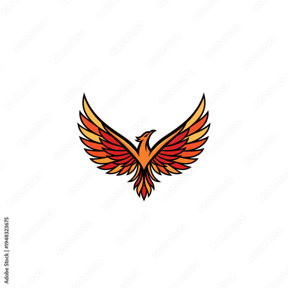 Obraz premium A stylized phoenix with outstretched wings in vibrant shades of orange and red.
