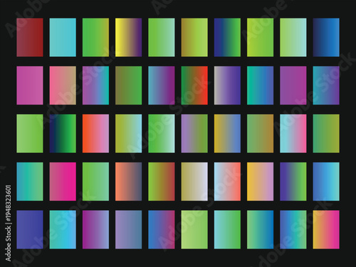 Diverse collection of colorful gradient backgrounds, stylish blending for various design concepts