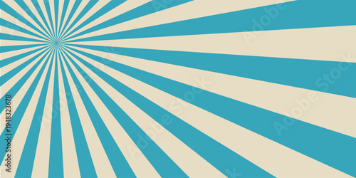Retro vintage spiral wavy sun rays, blue background pattern, radial spiral stripes, comic ray stripes, grunge texture, circus, carnival, summer background, vector illustration.