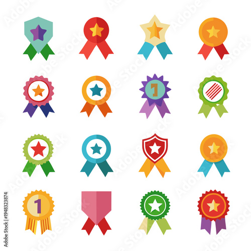 Collection of flat vector badges representing awards and achievements