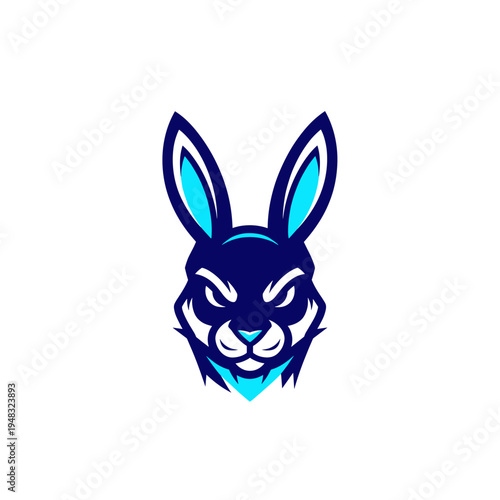 Aggressive blue rabbit head logo with sharp features and determined expression.