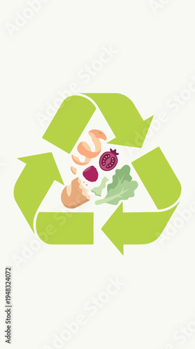 Organic Waste Recycling Symbol with Food Scraps for Composting