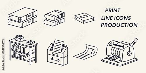 a set of line icons for print production Vector