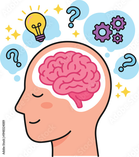 Human Head Brain Inside Thinking Intelligence Mind Illustration