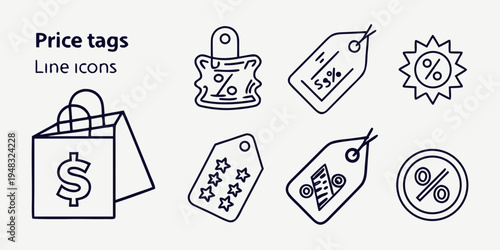 a collection of price tags and shopping icons Vector