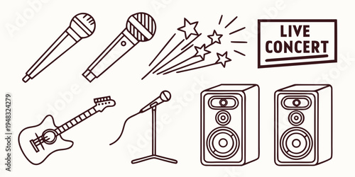 a collection of live concert musical instruments and equipment Vector