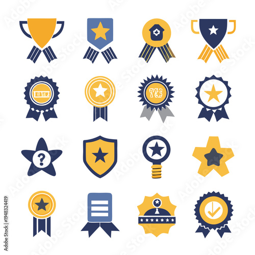 Collection of flat awards and achievements icons, isolated design