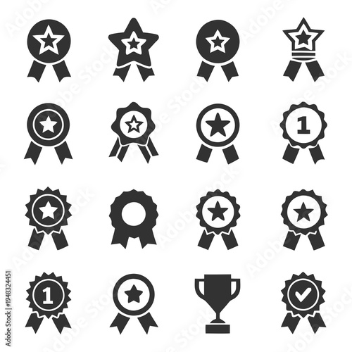 Set of icons showing awards and achievements in gray