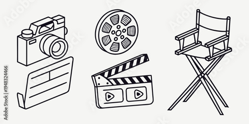 film making equipment and director chair Vector