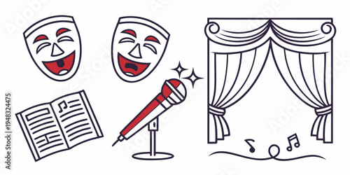 theatrical elements including comedy and tragedy masks Vector