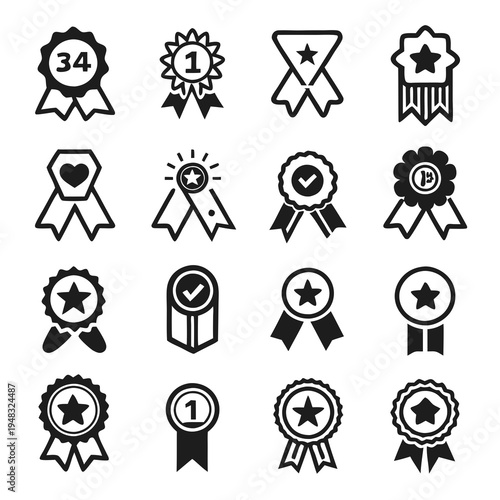 Black and white vector ribbons and badges for achievements