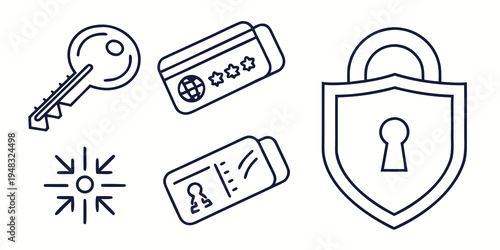 security icons including key, credit card, padlock, and id card Vector