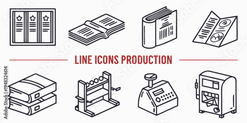 line icons of various industrial production equipment Vector