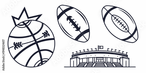 sports icons including basketball, american football, baseball, and stadium Vector