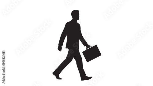 Businessman silhouette in a suit walking and carrying a briefcase isolated on white background