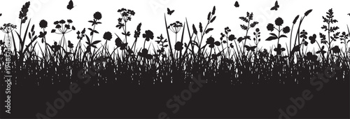 Silhouettes of Grassland Landscape in Black and White