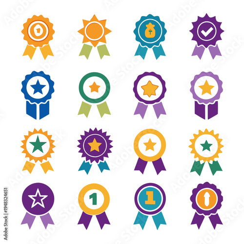 Colorful vector badges and ribbons collection for achievements design