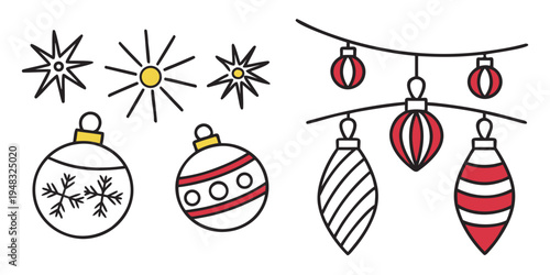 a set of christmas ornaments and decorations Vector