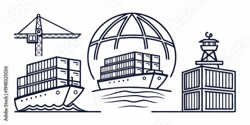 cargo ships and cranes for global transportation Vector