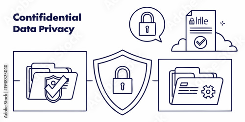 a diagram showing confidential data privacy with a shield and folders Vector