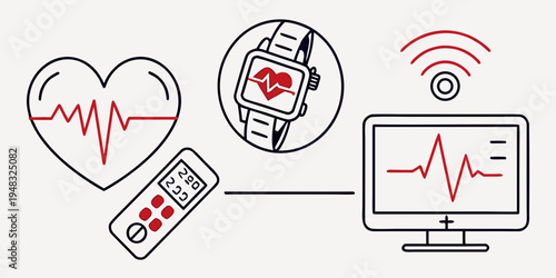 heart rate monitoring on various devices Vector