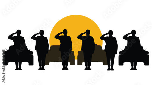 Soldiers Saluting During Sunset For Military And Patriotic Concepts