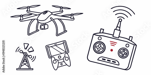 a drone and its remote control with propeller Vector