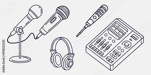 a collection of audio equipment for recording and playback Vector