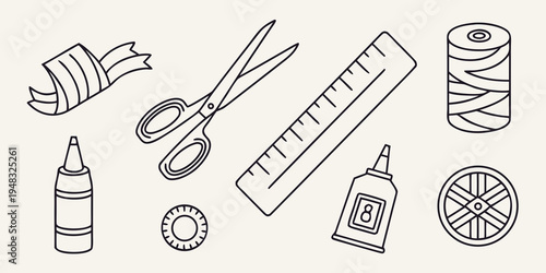 a collection of sewing tools and supplies Vector