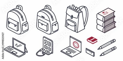 a collection of school supplies and technology Vector