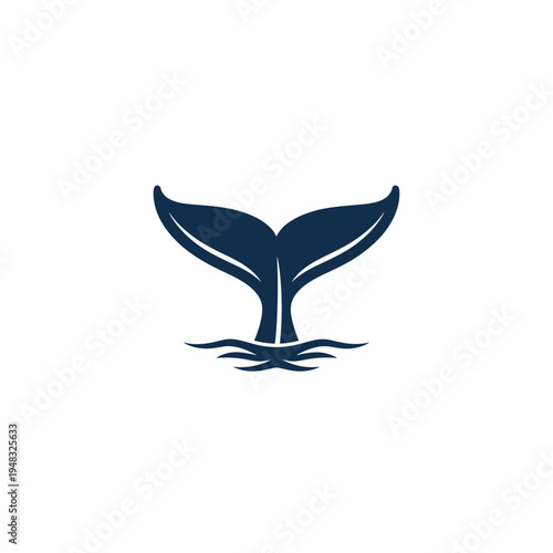 A stylized dark blue whale tail emerging from the water, creating ripples below it, depicted as a simple graphic.