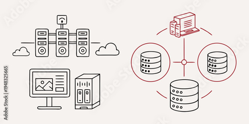 a diagram showing data synchronization between servers and a database Vector