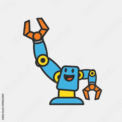 Happy Blue Robotic Arm with Orange Claws and Yellow Accents.