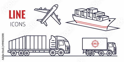 Transportation icons including truck, airplane and ship Vector