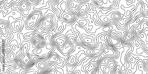 Abstract geographic line texture, dense irregular contour rings forming terrain-like islands, clean black and white vector illustration.