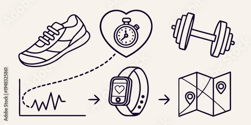a fitness journey with a smartwatch and running shoe Vector