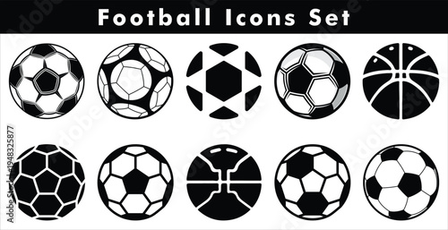 Football Soccer Ball Icons Set Different Ball Patterns Sport Game Equipment Symbols Collection