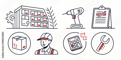 construction worker with tools and materials Vector