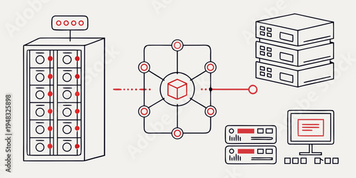 network server and storage system with a computer and a switch Vector