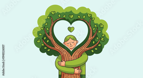 Person hugging Arbor on a sunny Day in Nature with love.