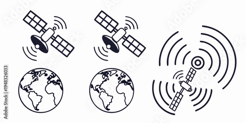 a group of satellites and antennas communicating with the earth Vector