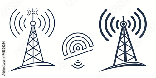 cell towers with signal waves Vector